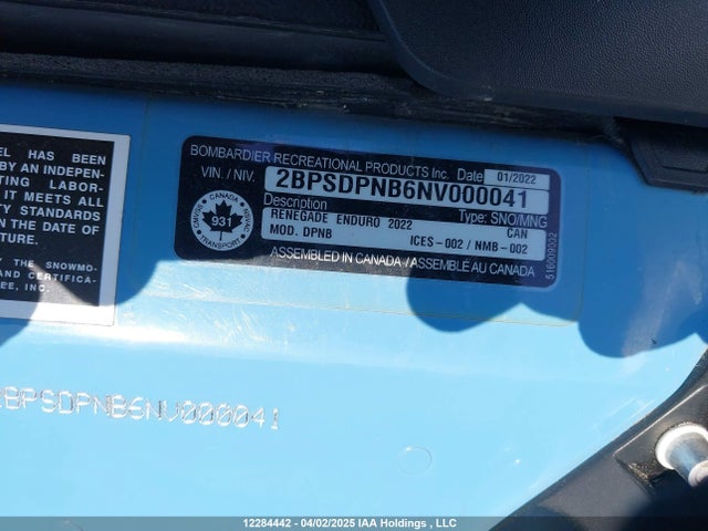 Продаж на аукціоні авто 2022 Bombardier , vin: 2BPSDPNB6NV000041, номер лоту: 12284442