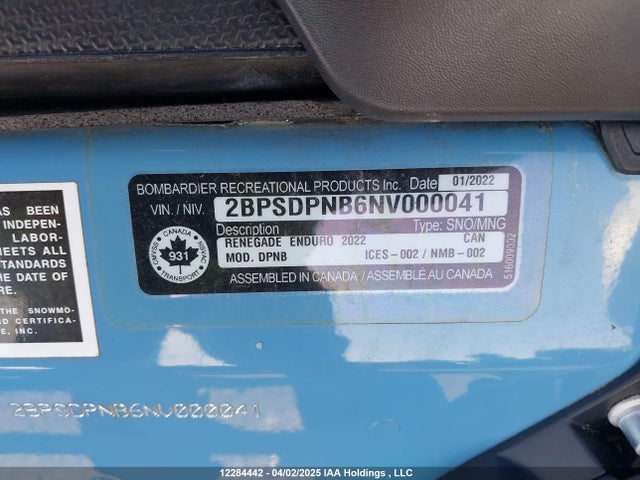 Продаж на аукціоні авто 2022 Bombardier , vin: 2BPSDPNB6NV000041, номер лоту: 12284442