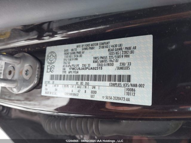 1FMCU9JA5PUA92315 Ford Escape Platinum