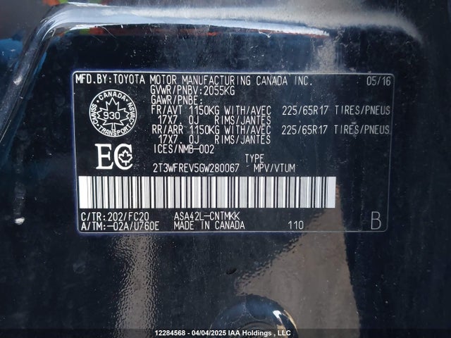 2T3WFREV5GW280067 Toyota 2ar-fe