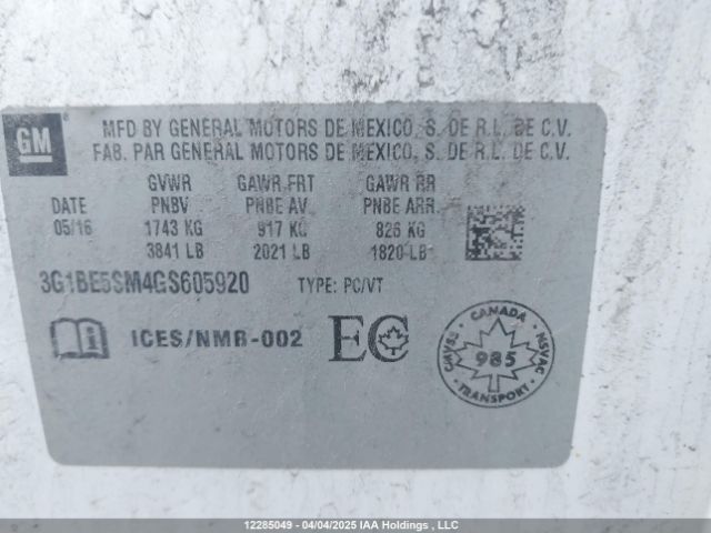 3G1BE5SM4GS605920 Chevrolet Cruze