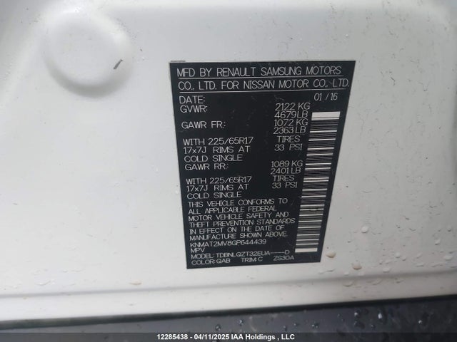 Aukcja sprzedaży 2016 Nissan Rogue S/sl/sv, vin: KNMAT2MV8GP644439, numer aukcji: 12285438