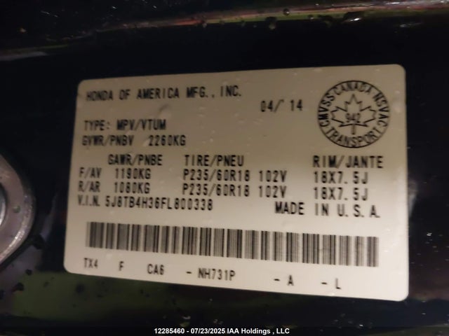 Acura j35z2 2015 5J8TB4H36FL800338 Image 18