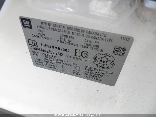 2GNALAEK2E6172242 Chevrolet lea - flex fuel (gas/alc), aluminum, high output