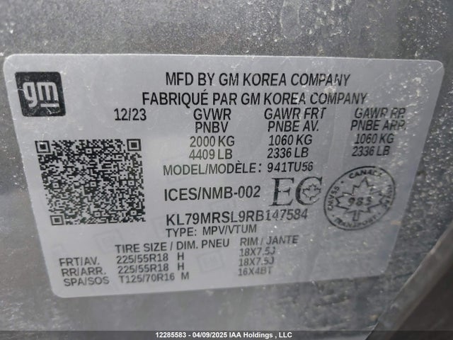 KL79MRSL9RB147584 Chevrolet Trailblazer Lt