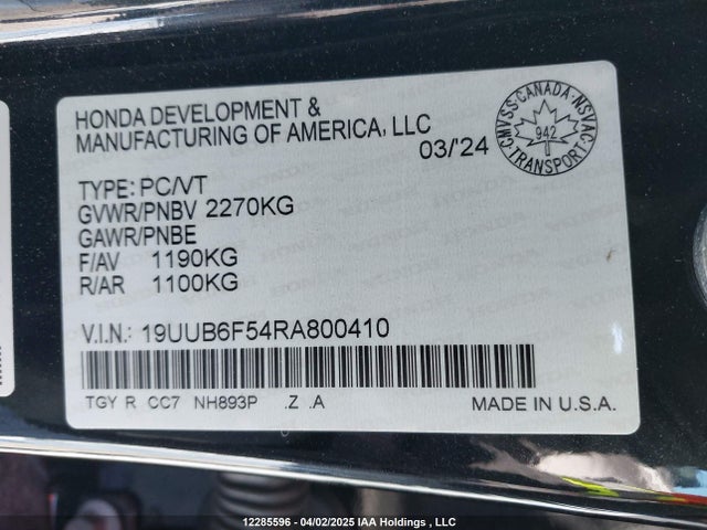 19UUB6F54RA800410 Acura TLX