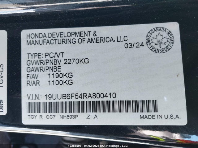 19UUB6F54RA800410 Acura TLX