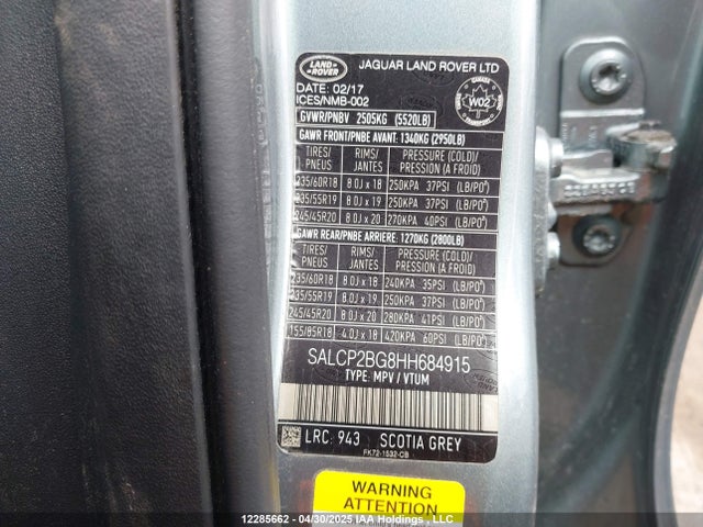 SALCP2BG8HH684915 Land Rover gtdi lev3 sulev30