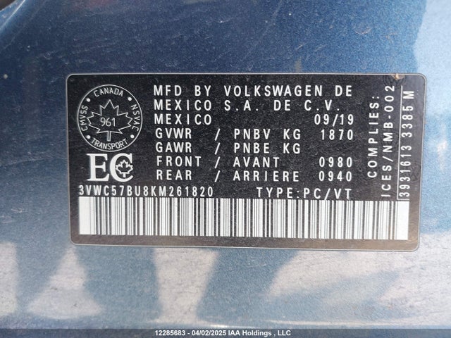 3VWC57BU8KM261820 Volkswagen 1.4 tsi