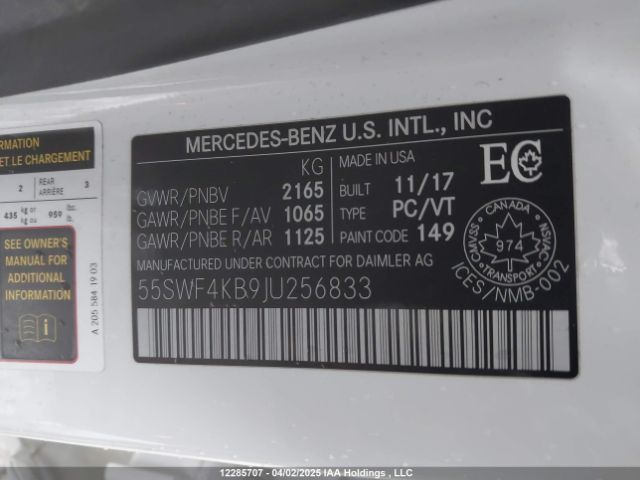 55SWF4KB9JU256833 Mercedes-Benz C 300 4matic