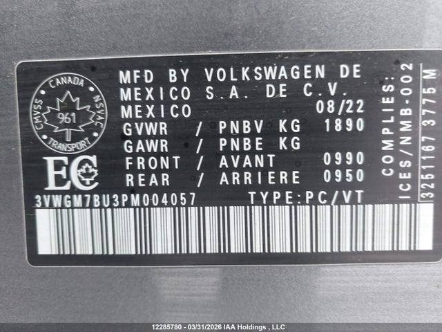 Aukcja sprzedaży 2023 Volkswagen Jetta Sel, vin: 3VWGM7BU3PM004057, numer aukcji: 12285780