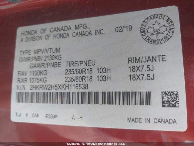 2HKRW2H5XKH116538 Honda l15be