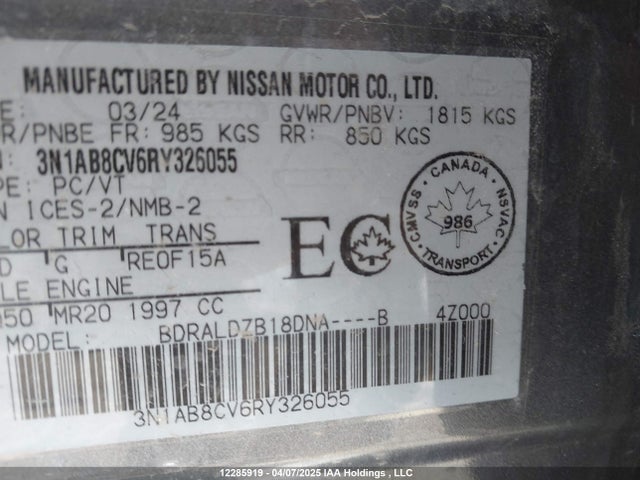 3N1AB8CV6RY326055 Nissan Sentra