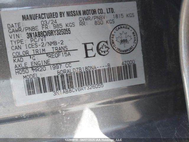 3N1AB8CV6RY326055 Nissan Sentra