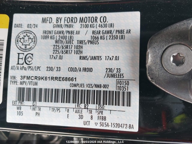 3FMCR9K61RRE68661 Ford Bronco Sport Free Wheeling