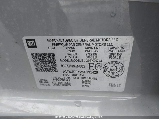 1GT4UPEY2SF191420 GMC l5p