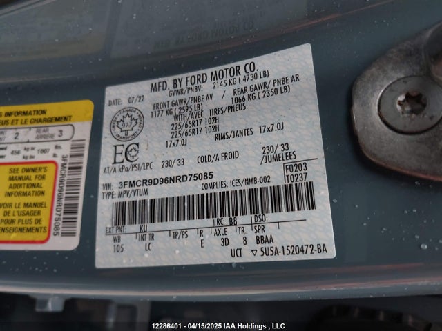 3FMCR9D96NRD75085 Ford Bronco Sport