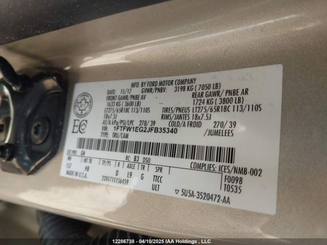 1FTFW1EG2JFB35340 Ford F-150 Lariat