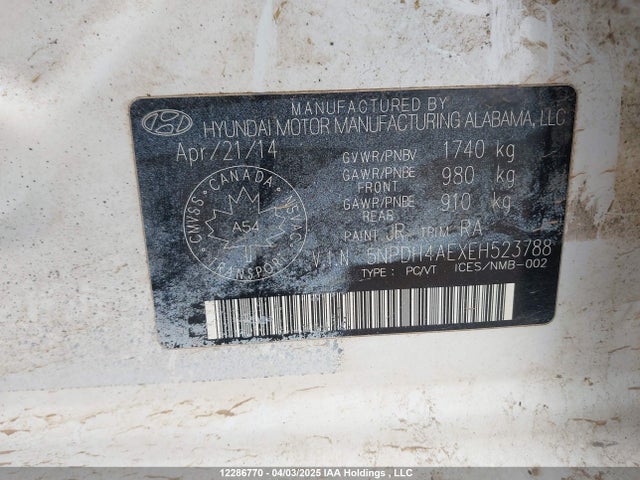 Hyundai dohc mpi nu 2014 5NPDH4AEXEH523788 Image 9