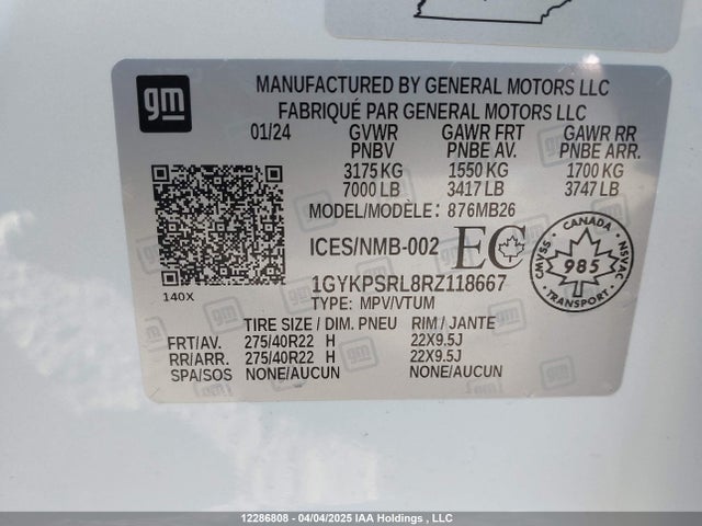 1GYKPSRL8RZ118667 Cadillac x0e + ec6