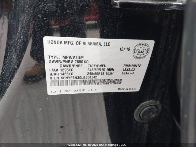 5FNYF6H30LB504542 Honda j35y6