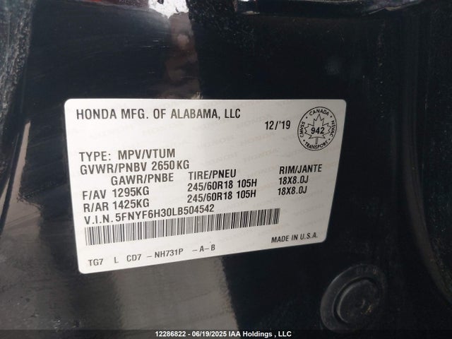5FNYF6H30LB504542 Honda j35y6