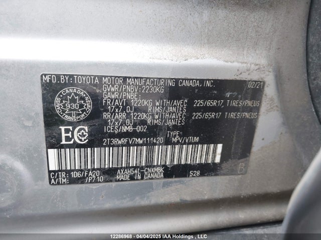 2T3RWRFV7MW111420 Toyota a25a-fxs, 3nm+4nm(ni)