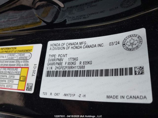 2HGFE2F58RH113988 Honda Civic Sport