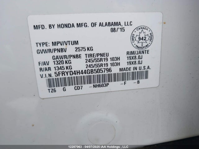 Acura j35y5 2016 5FRYD4H44GB505796 Image 9
