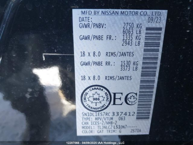 5N1DL1ES7RC337412 Infiniti QX60 PURE