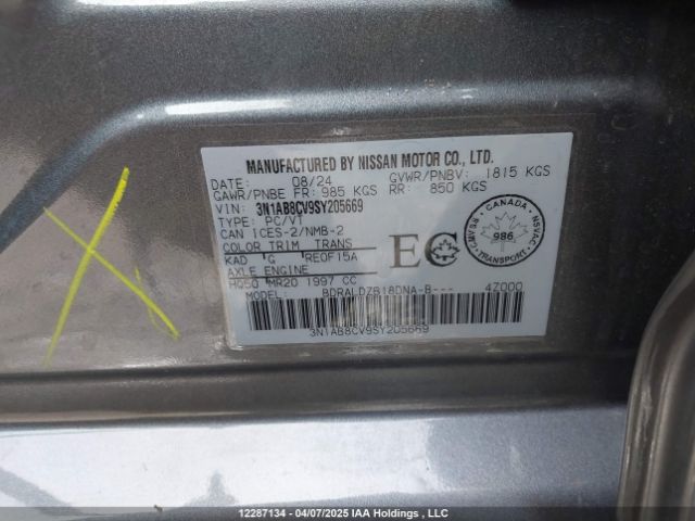 3N1AB8CV9SY205669 Nissan SENTRA SV