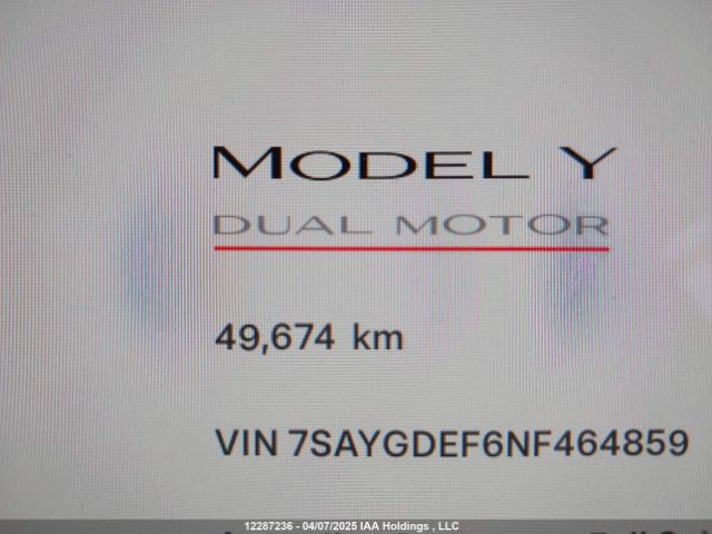 7SAYGDEF6NF464859 Tesla Model Y