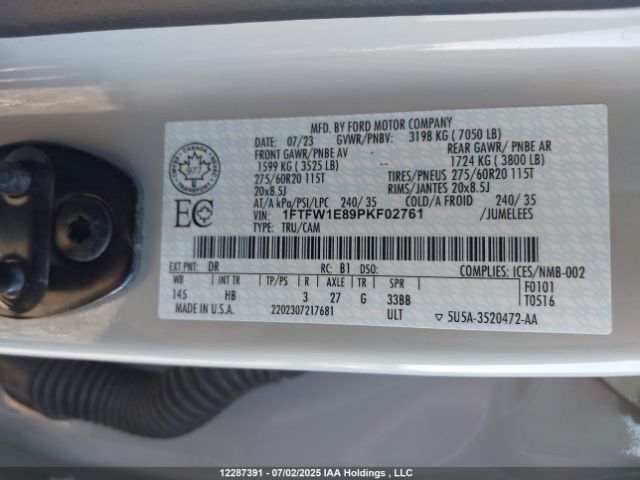 1FTFW1E89PKF02761 Ford gtdi