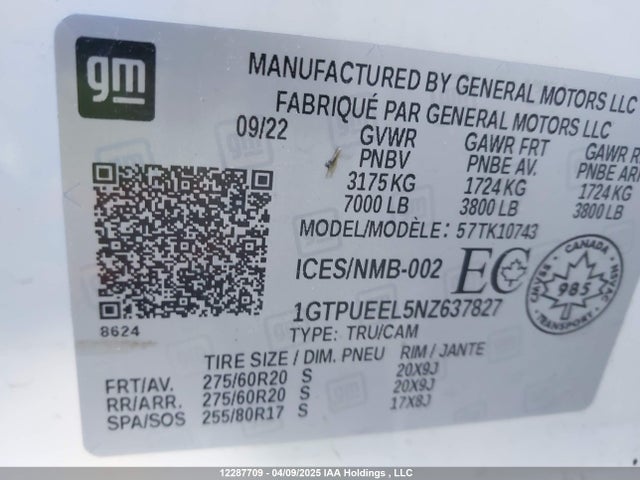 1GTPUEEL5NZ637827 GMC l87