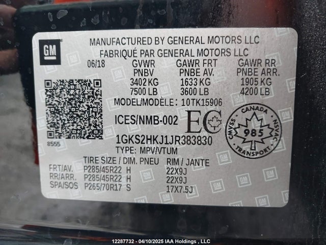 1GKS2HKJ1JR383830 GMC Yukon Xl Denali Denali