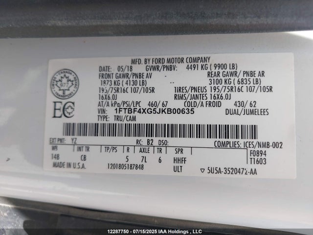 Ford 2018 2018 1FTBF4XG5JKB00635 Image 9