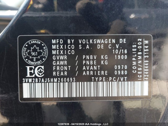 Volkswagen 1.4 tsi 2017 3VW2B7AJ5HM260693 Image 9