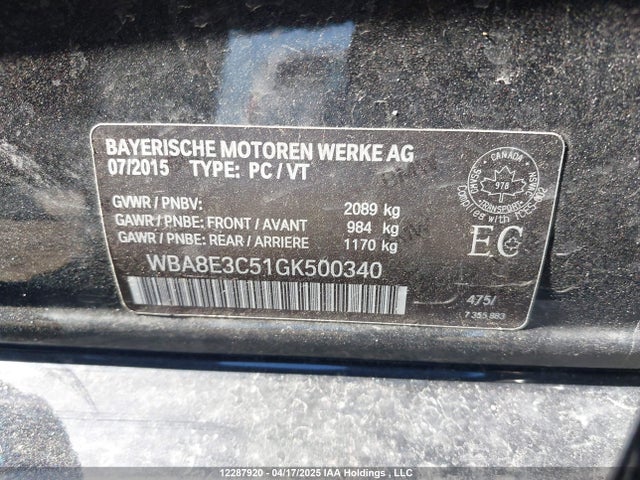 WBA8E3C51GK500340 BMW 328 Xi Sulev