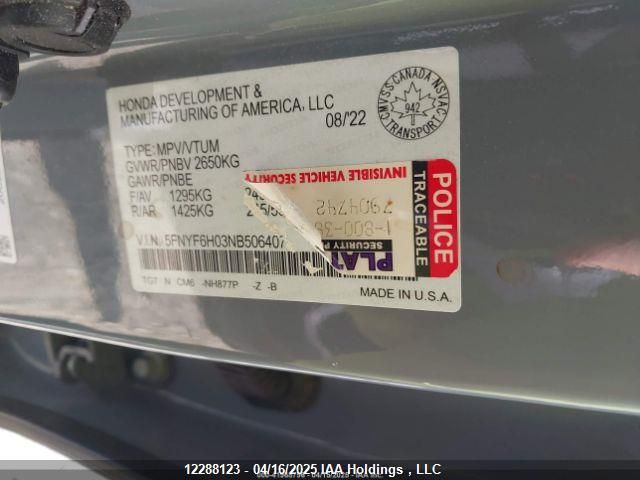 5FNYF6H03NB506407 Honda Pilot