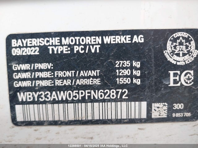 Продажа на аукционе авто 2023 Bmw I4 M50, vin: WBY33AW05PFN62872, номер лота: 12288501