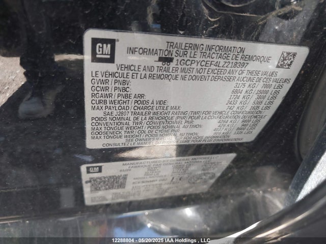 1GCPYCEF4LZ218397 Chevrolet l82 - di, afm, alum, gen 5, var 1