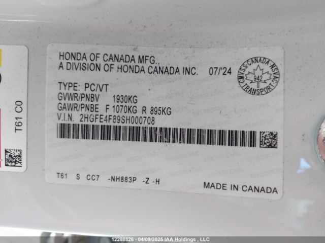 2HGFE4F89SH000708 Honda lfc3