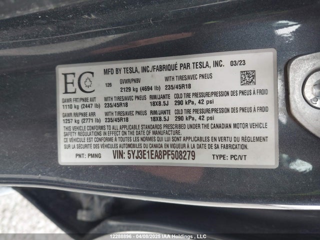 5YJ3E1EA8PF508279 Tesla Model 3 Rwd