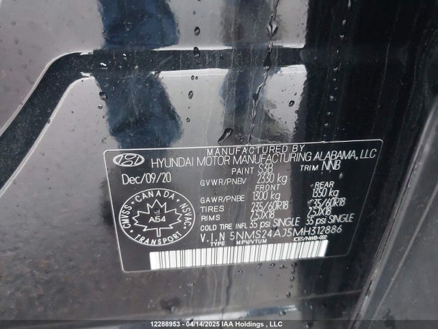 5NMS24AJ5MH312886 Hyundai gdi theta iii