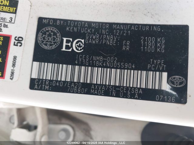 4T1G11BK4NU055904 Toyota a25a-fks