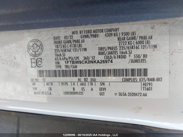 Ford Transit 2022 1FTBW9CK0NKA26974 Image 9