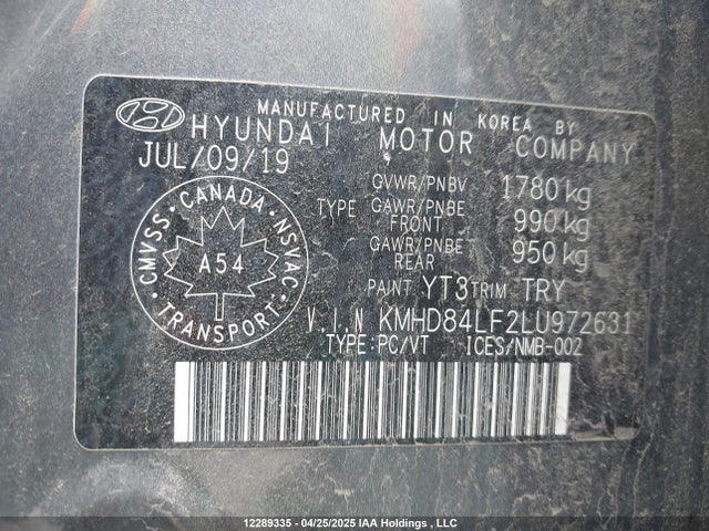 KMHD84LF2LU972631 Hyundai mpi nu