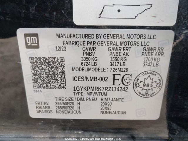 Продажа на аукционе авто 2024 Cadillac Lyriq, vin: 1GYKPMRK7RZ114242, номер лота: 12289342