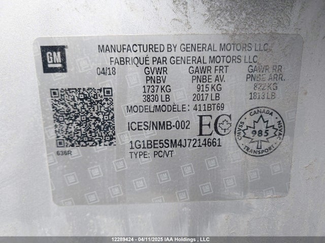 1G1BE5SM4J7214661 Chevrolet le2 -di: direct injection, vvt: variable valve timing, gen, alum