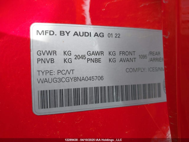 WAUG3CGY8NA045706 Audi S3 2.0t Komfort